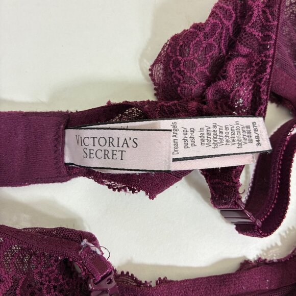 VTG Y2K Victorias Secret Dream Angels Push-Up Bra Burgundy Lace Sz 34B Coquette - Picture 7 of 7